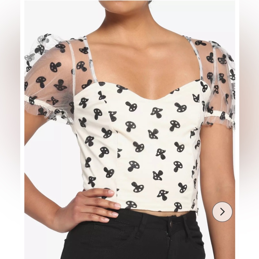 NWT Hot Topic Mushroom Glitter Mesh Girls Top